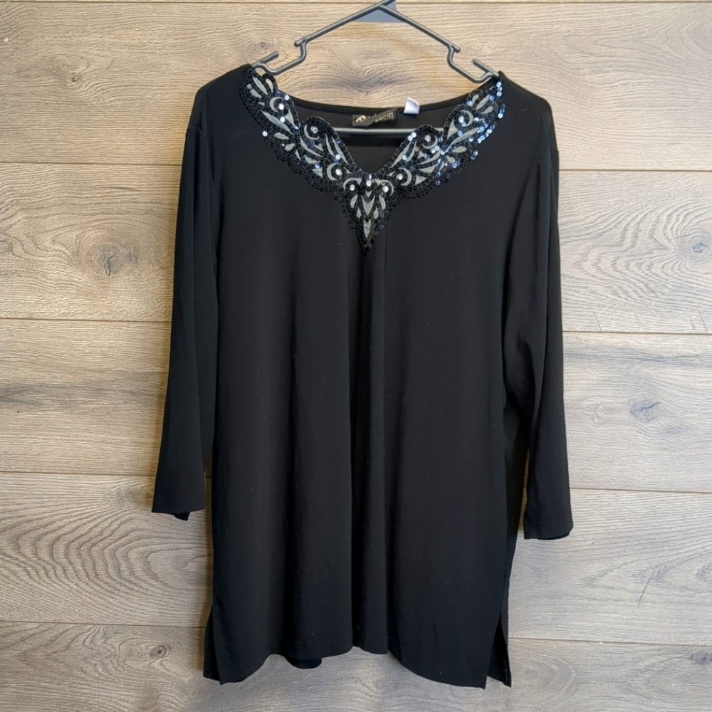 Bob Mackie Casual Top With Embellished Neckline Womens Plus Size 1X
